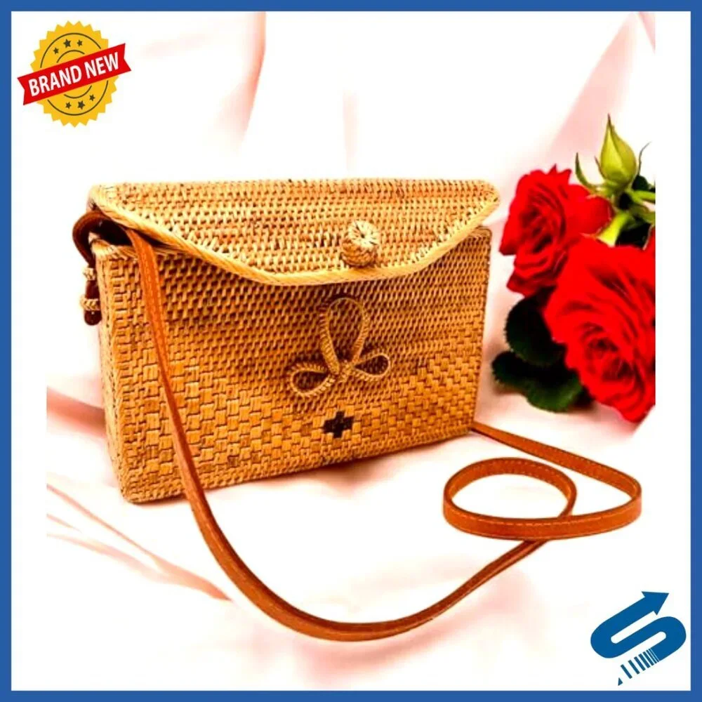 Handmade Rattan Woven Purse Boho Straw Bag Crossbody Tote Summer Essential